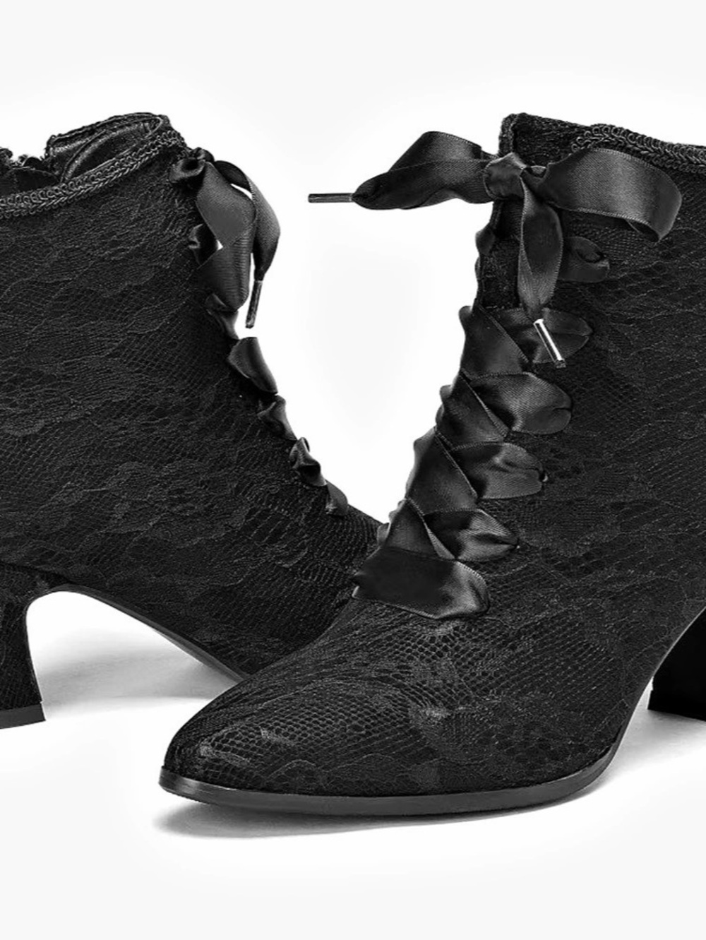 ErikenUrben • Women’s Victorian Lace-up Ankle Boots • Ribbon Laces, Size 9, Blac